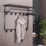 Modera - Kapstok yucon hoog 12 haken hoedenplank - Massief acacia zwart