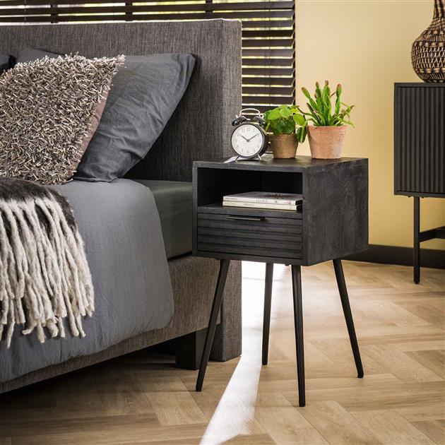 Modera - Nachtkastje 1L marina - Massief mango zwart