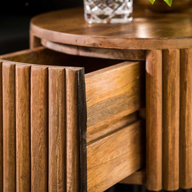 Modera - Nachtkastje 1L tweak rond - Massief mango zandkleur