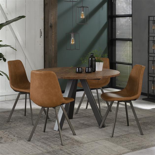 Modera - Stoel zig-zag plat frame. VPE4 - Saddle PU cowhide bruin - set van: 4