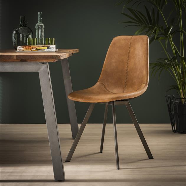 Modera - Stoel zig-zag plat frame. VPE4 - Saddle PU cowhide bruin - set van: 4
