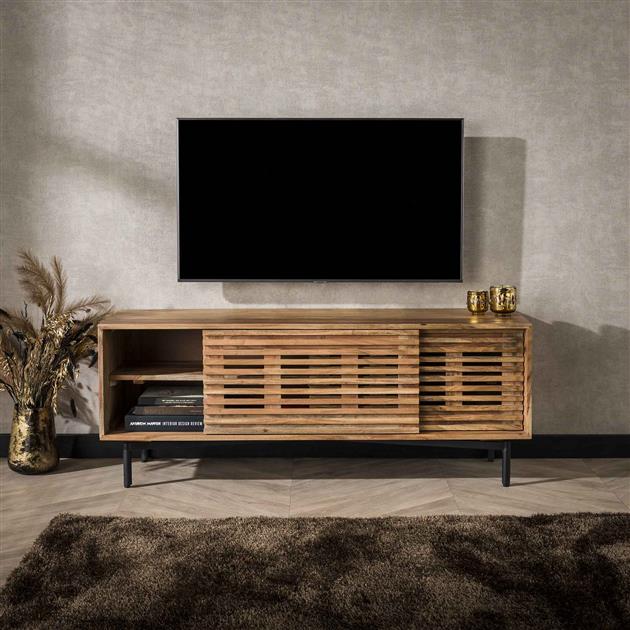 Modera - TV-meubel 2 deuren slide - Massief acacia naturel meubelboutique.nl