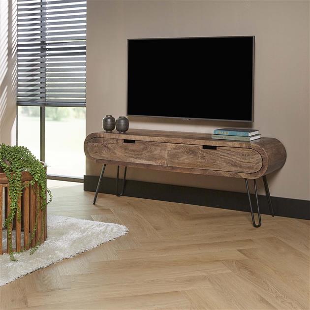 Modera - TV-meubel 2L 135 barrel - Massief mango zandkleur meubelboutique.nl