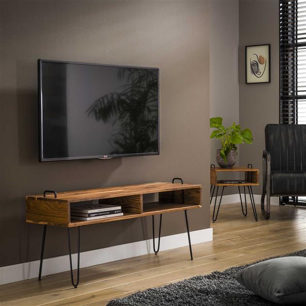 Modera - TV-meubel Quadro met 2 vakken - Massief acacia naturel meubelboutique.nl
