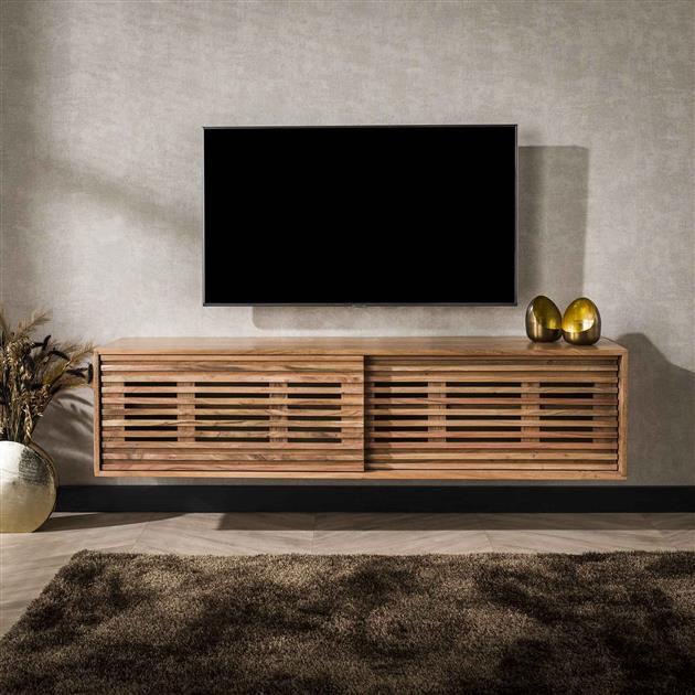 Modera - TV-meubel zwevend 2 deuren slide - Massief acacia naturel meubelboutique.nl