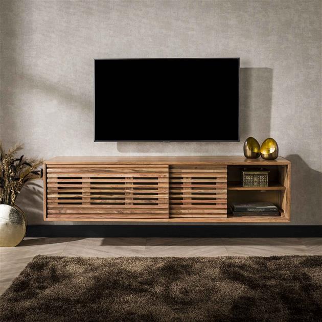 Modera - TV-meubel zwevend 2 deuren slide - Massief acacia naturel