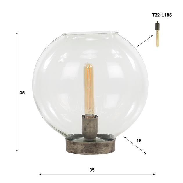 Modera - Tafellamp 1L clear glass - Zwart nikkel