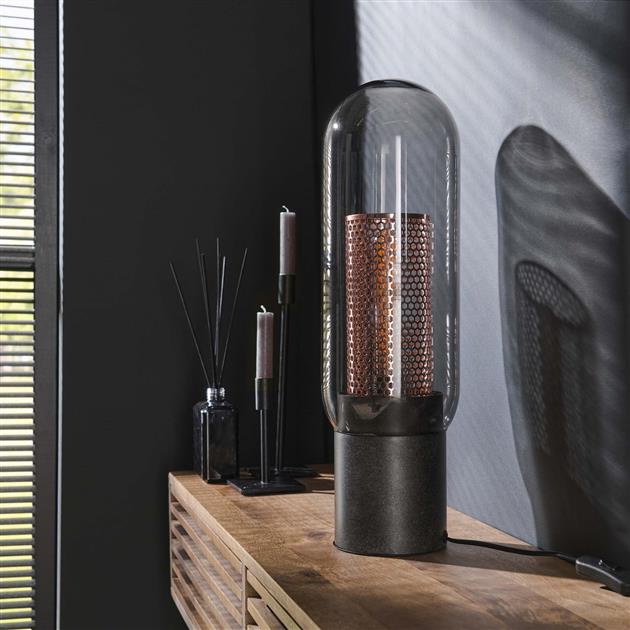 Modera - Tafellamp smoke glas-geperforeerd staal - Artic zwart