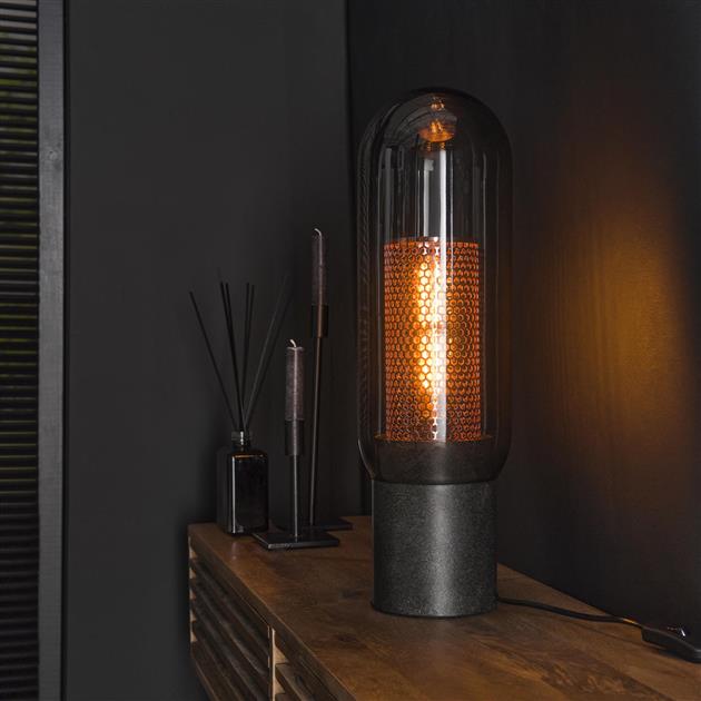 Modera - Tafellamp smoke glas-geperforeerd staal - Artic zwart