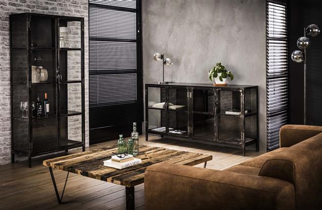 Modera - Vitrinekast Rift metal 2 deuren - Gun metal