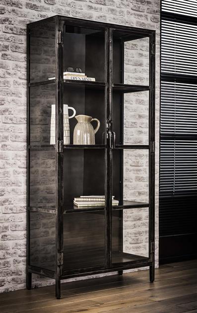 Modera - Vitrinekast Rift metal 2 deuren - Gun metal