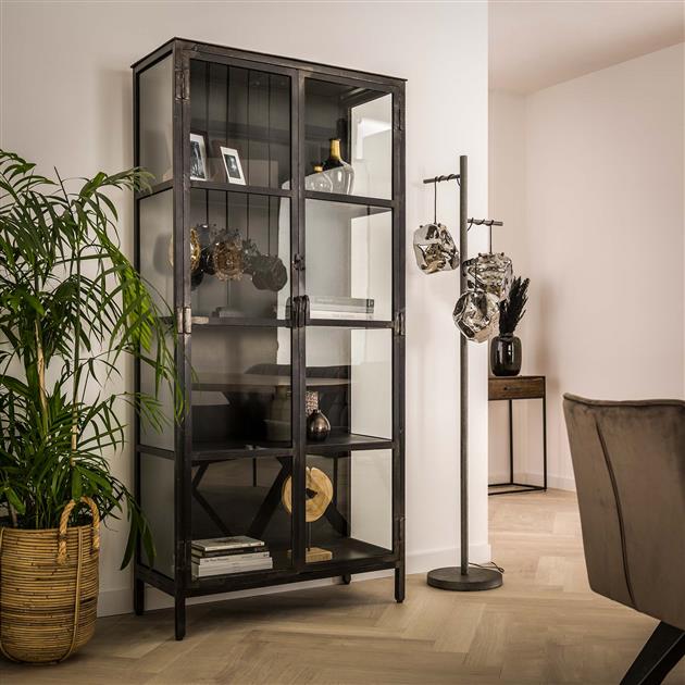 Modera - Vitrinekast Rift metal 2 deuren - Gun metal