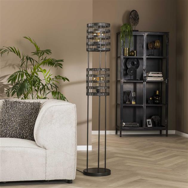 Modera - Vloerlamp 2L metal blinds - Zwart nikkel meubelboutique.nl