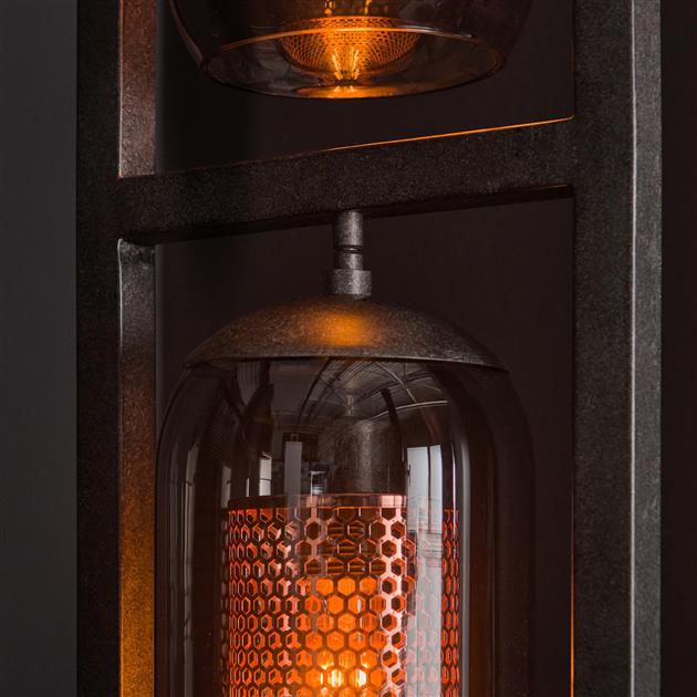 Modera - Vloerlamp 3L tower smoke glas-geperforeerd staal - Artic zwart meubelboutique.nl