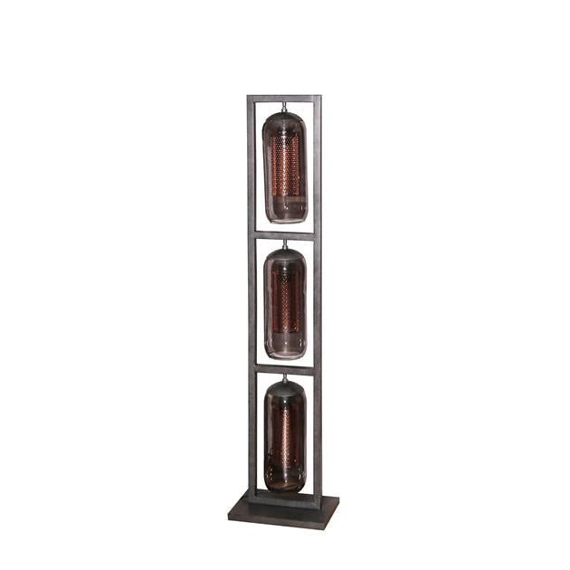Modera - Vloerlamp 3L tower smoke glas-geperforeerd staal - Artic zwart