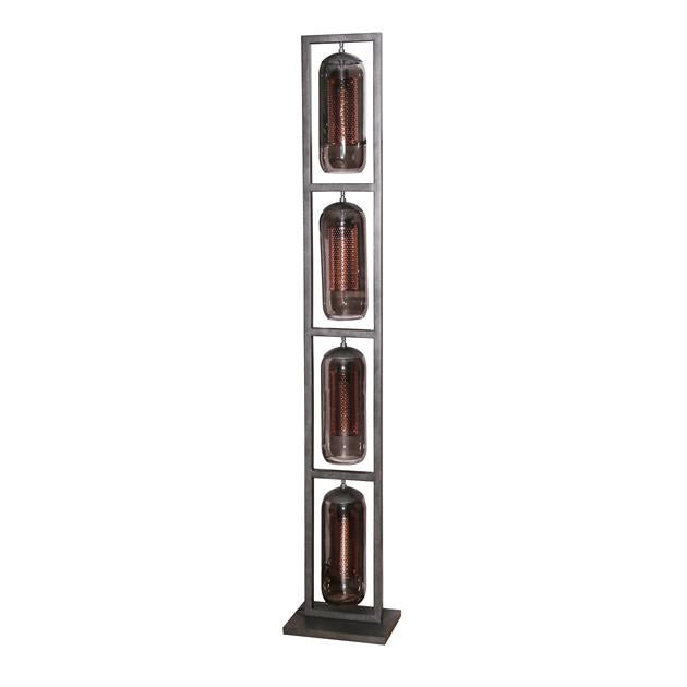 Modera - Vloerlamp 4L tower smoke glas-geperforeerd staal - Artic zwart