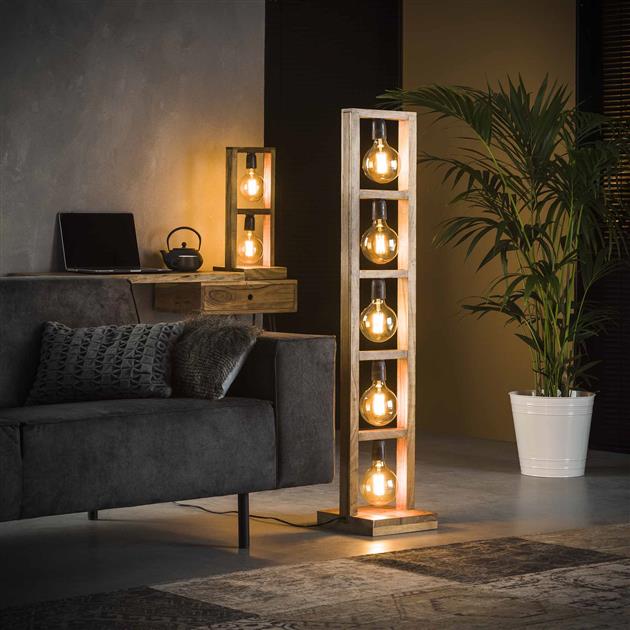 Modera - Vloerlamp 5L modulo houten frame - Massief acacia naturel meubelboutique.nl