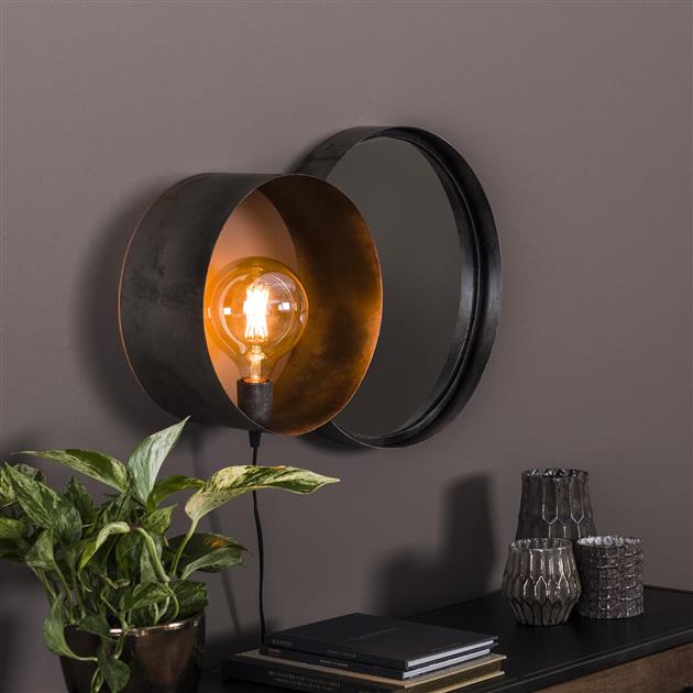 Modera - Wandlamp charger spiegel + lamp - Oud zilver