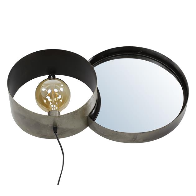 Modera - Wandlamp charger spiegel + lamp - Oud zilver meubelboutique.nl