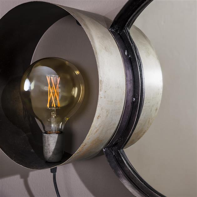 Modera - Wandlamp charger spiegel + lamp - Oud zilver meubelboutique.nl