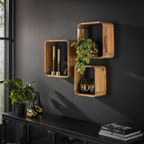 Modera - Wandschap set-3 vierkant - Massief acacia naturel