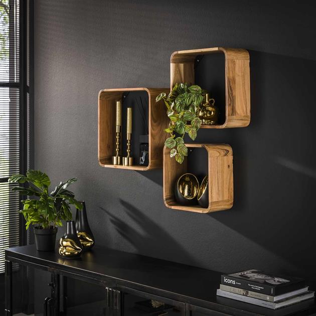 Modera - Wandschap set-3 vierkant - Massief acacia naturel