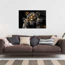 Glasschilderij - Exclusive - Liggend - Wilde Leeuwenfamilie 2 Welpen - Gouden Eeuw Serie