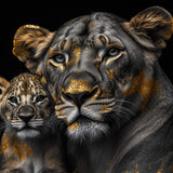 Glasschilderij - Exclusive - Liggend - De Leeuwenkoningin 1 Welp - Gouden Eeuw Serie