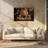 Glasschilderij - Exclusive - Liggend - Het Territorium Leeuwenfamilie 3 Welpen - (Japandi Stijl)