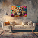 Glasschilderij - Exclusive - Liggend - Krijtspoor Leeuwenfamilie 2 Welpen