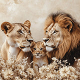 Glasschilderij - Exclusive - Liggend - Charlotte Leeuwenfamilie 1 Welp - (Japandi Stijl)