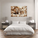 Glasschilderij - Exclusive - Liggend - Sora Leeuwenfamilie 2 Welpjes - (Japandi Stijl)