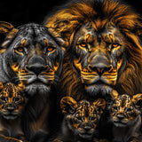 Glasschilderij - Exclusive - Liggend - Sophia Leeuwenfamilie 3 Welpjes - Gouden Eeuw Serie