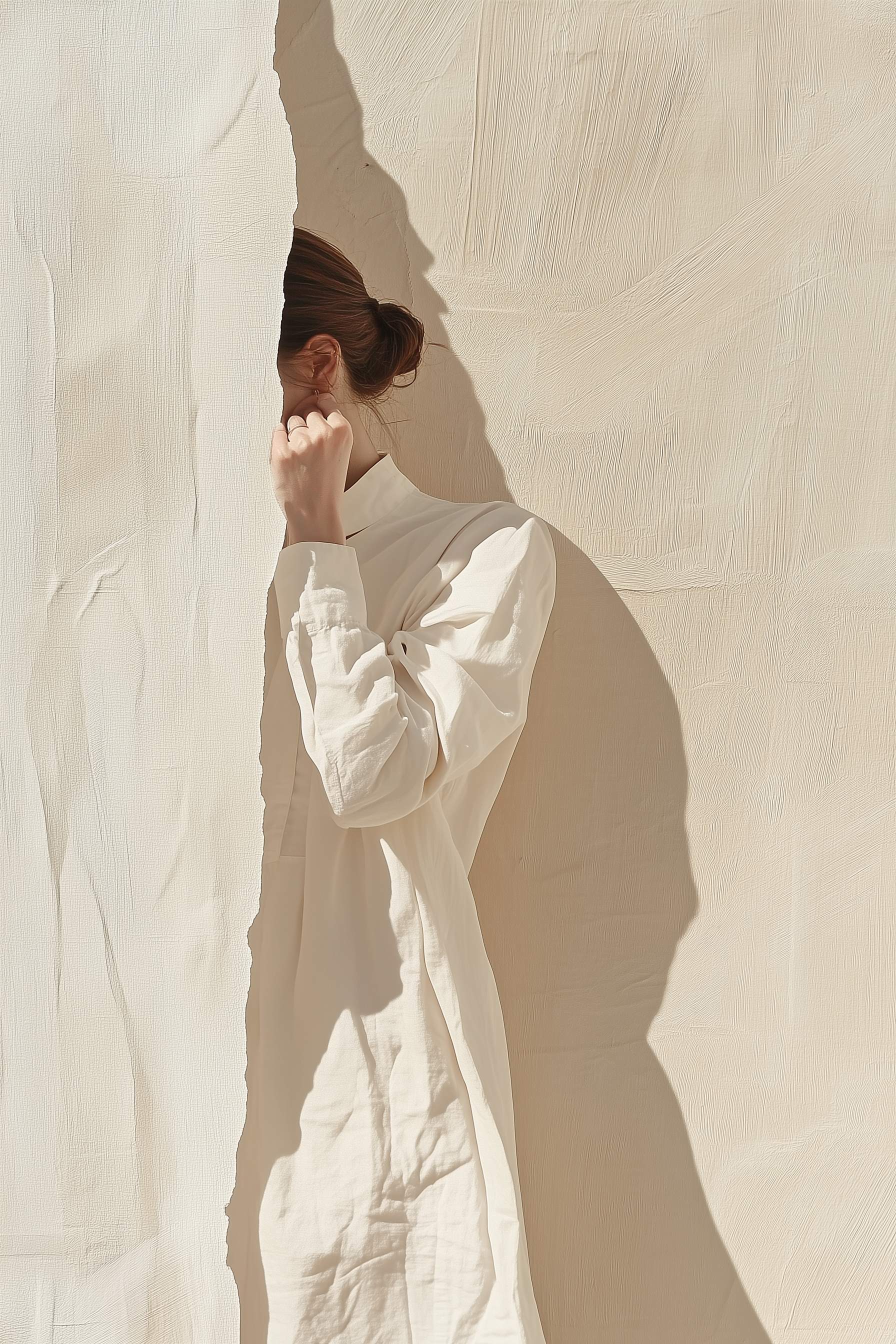 Glasschilderij - Exclusive - Staand - Wit op Wit (Japandi Stijl) 100x150x0.4 cm