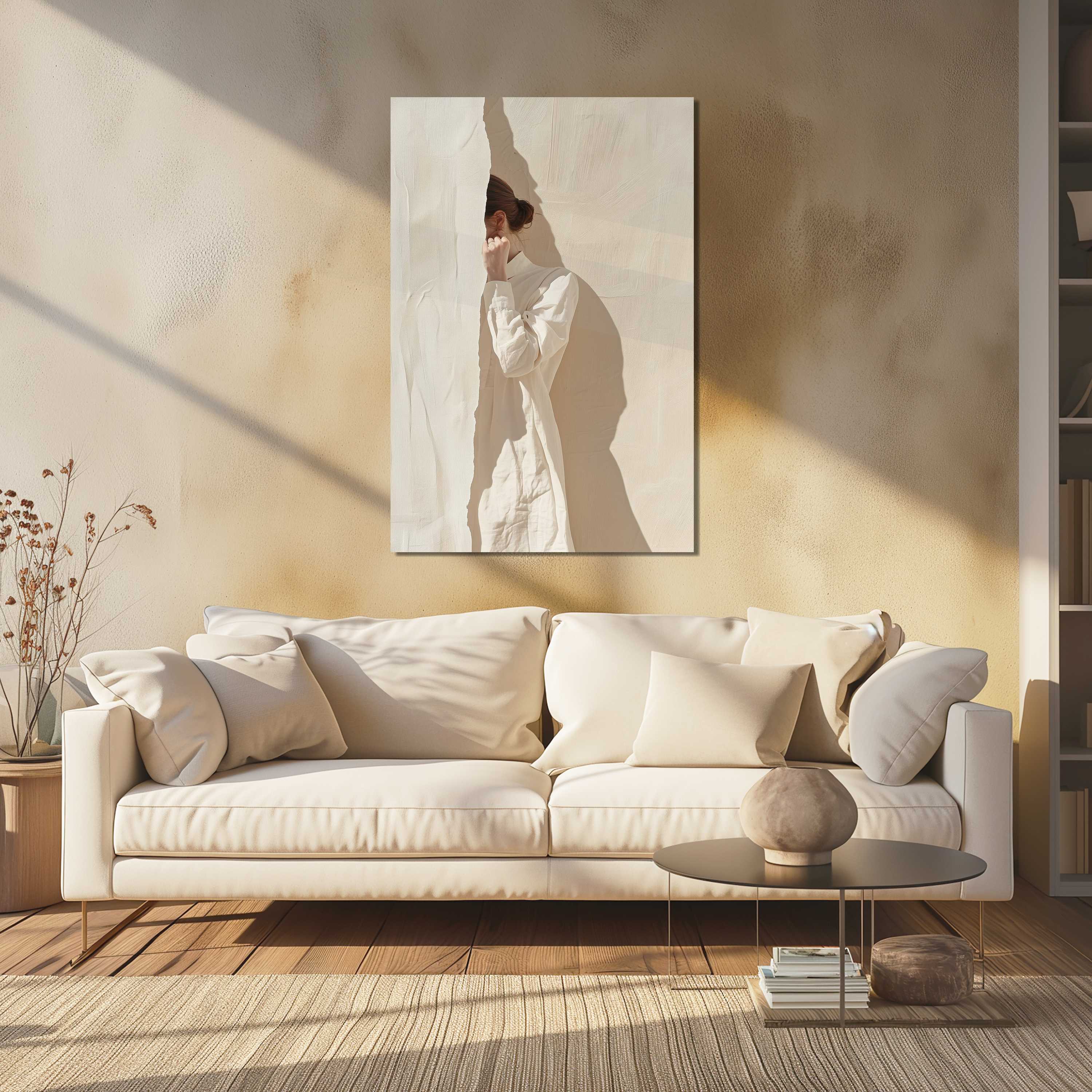 Glasschilderij - Exclusive - Staand - Wit op Wit (Japandi Stijl)