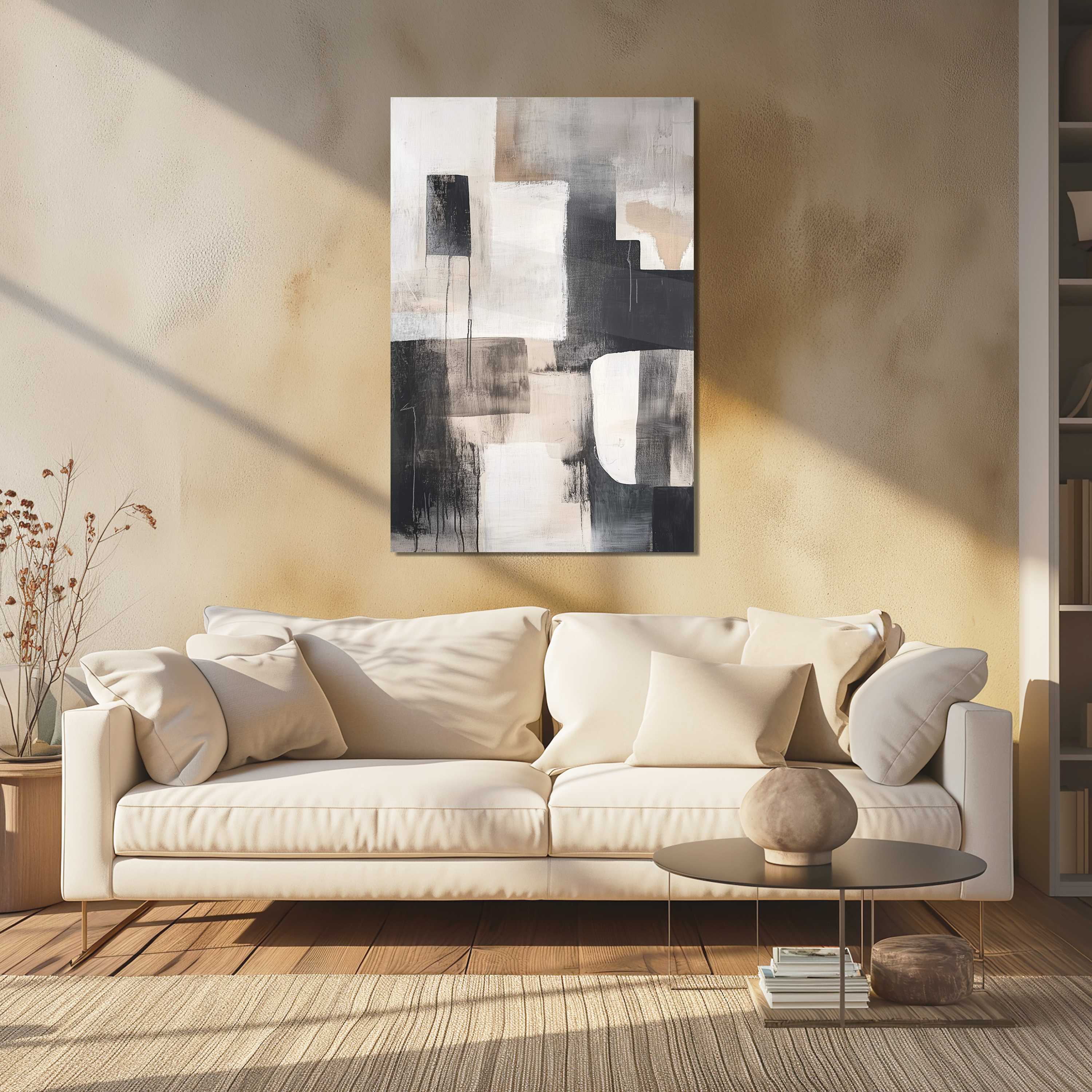 Glasschilderij - Exclusive - Staand - Wit tegen Donker - (Japandi Stijl)