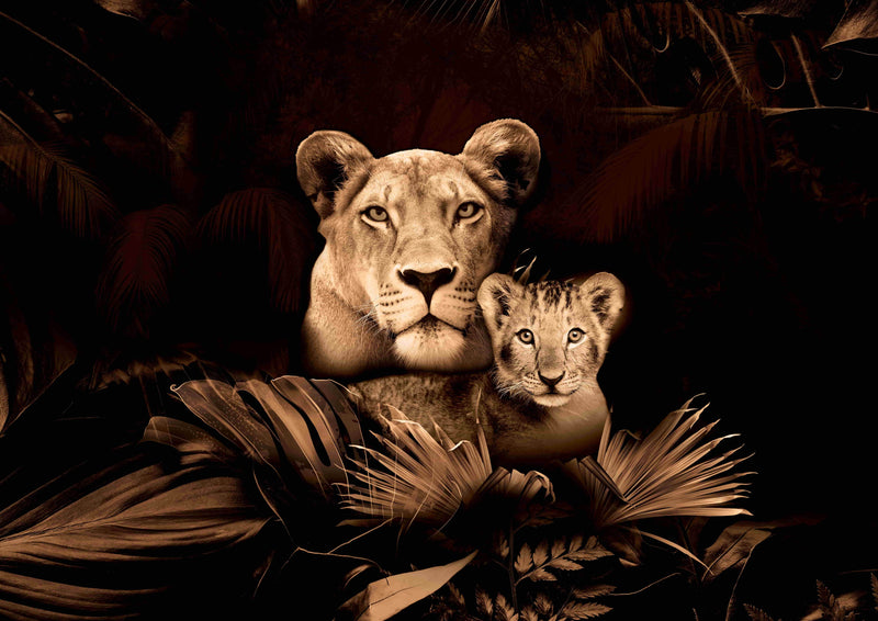 Glasschilderij - 150x100 / 120x80cm - Exclusive - Dieren - Lynn Leeuwen Familie Welpjes - 1, 2, 3, 4, 5 Welpen