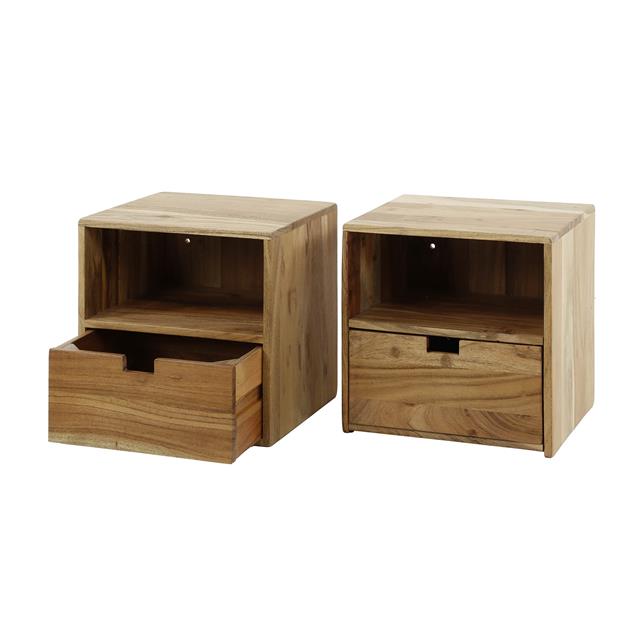 Modera - Nachtkastje set-2 XS hangend flat - Massief acacia naturel