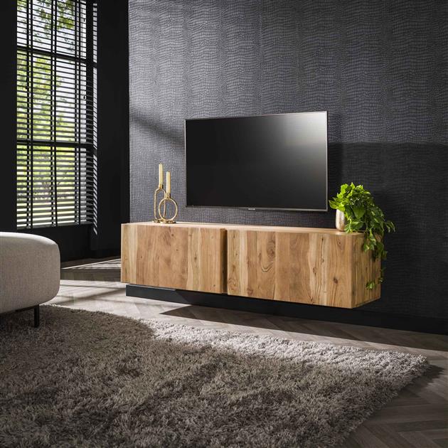 Modera - TV-meubel zwevend 2 deuren block - Massief acacia naturel