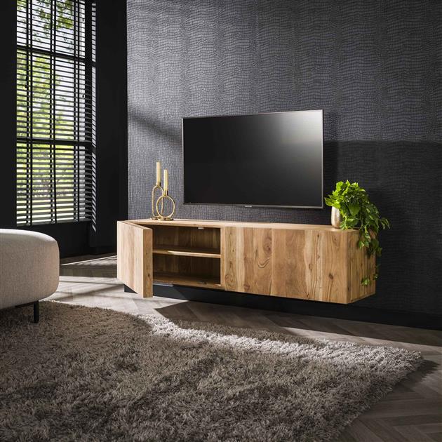 Modera - TV-meubel zwevend 2 deuren block - Massief acacia naturel