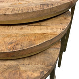 Ronde salontafel set van 3 - Mangohout Met Goud Onderstel - Ø76 Ø56 Ø41