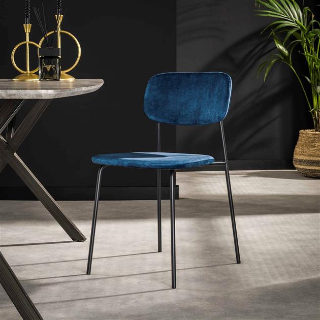 Modera - Stoel open rug ronde buis. VPE4 - Blauw velours - set van: 4