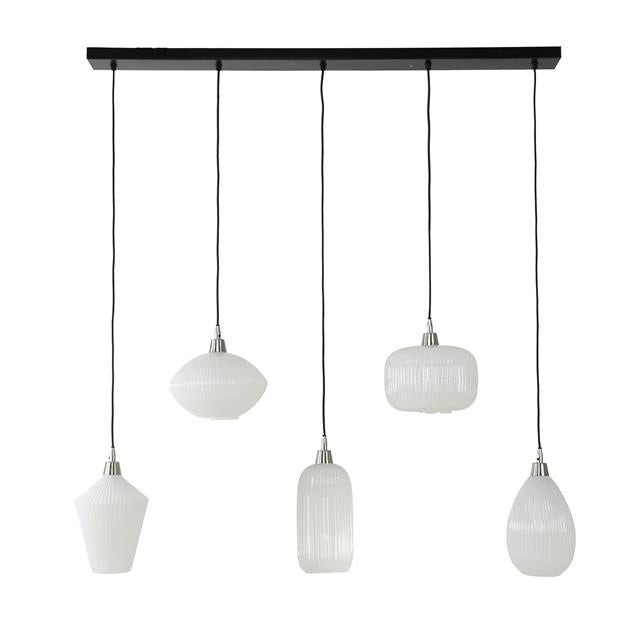 Modera - Hanglamp 5L stripe white glass mix - Wit
