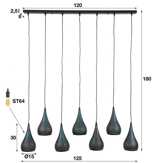 Modera - Hanglamp 7x  Ø15 druppel punch - Zwart bruin - meubelboutique.nl