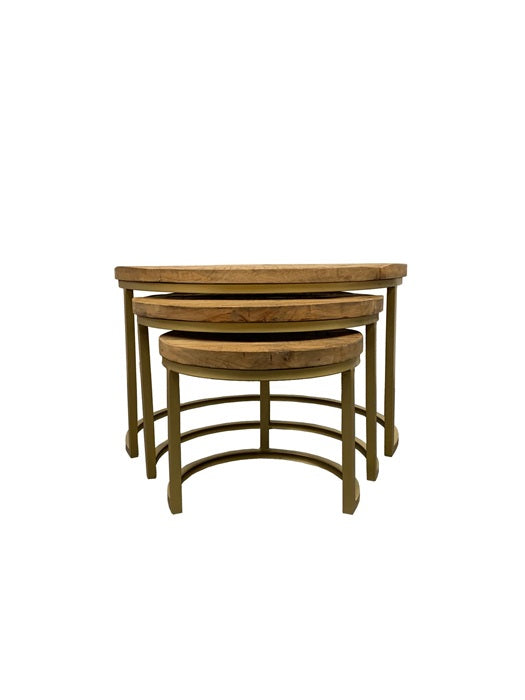 Ronde salontafel set van 3 - Mangohout Met Goud Onderstel - Ø76 Ø56 Ø41