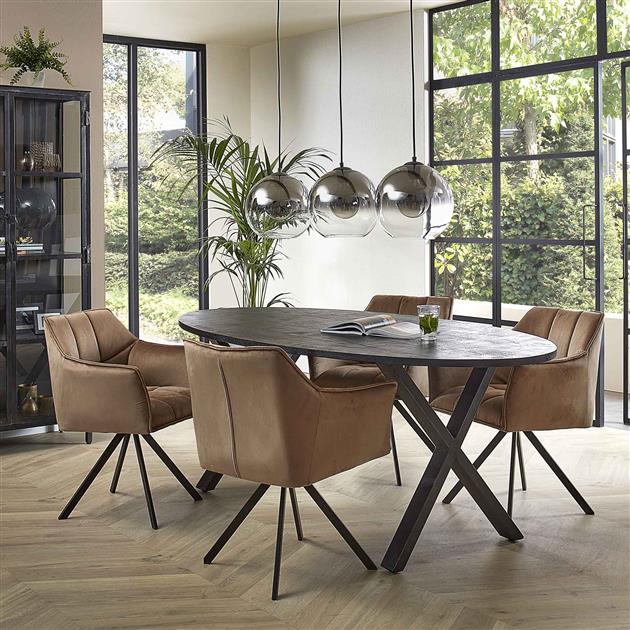 Modera - Eetkamertafel ovaal 200x105 Yucon black / Massief acacia zwart