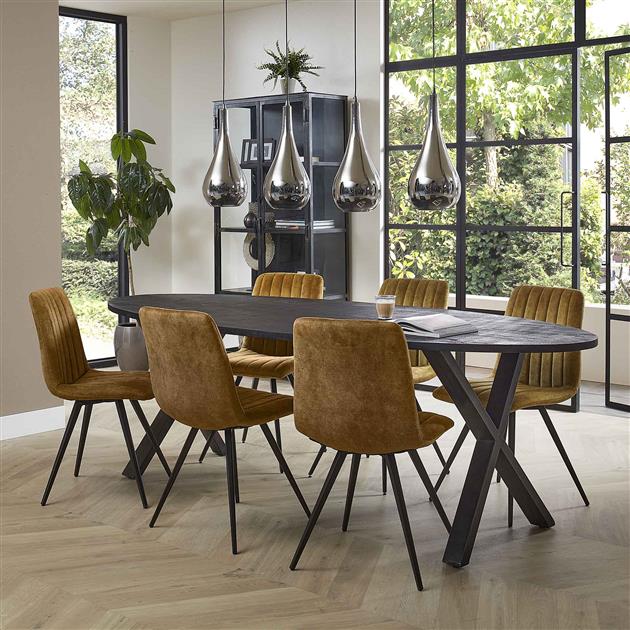 Modera - Eetkamertafel ovaal 240x105 Yucon black / Massief acacia zwart