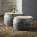 Modera - Salontafelset bestaande uit 2 ronde stalen tafels van Ø50cm en Ø60cm met gepatineerd massief mango blad. Tafels zijn samen verpakt. - Grijs