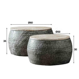 Modera - Salontafelset bestaande uit 2 ronde stalen tafels van Ø50cm en Ø60cm met gepatineerd massief mango blad. Tafels zijn samen verpakt. - Grijs