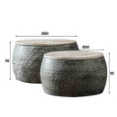 Modera - Salontafelset bestaande uit 2 ronde stalen tafels van Ø50cm en Ø60cm met gepatineerd massief mango blad. Tafels zijn samen verpakt. - Grijs